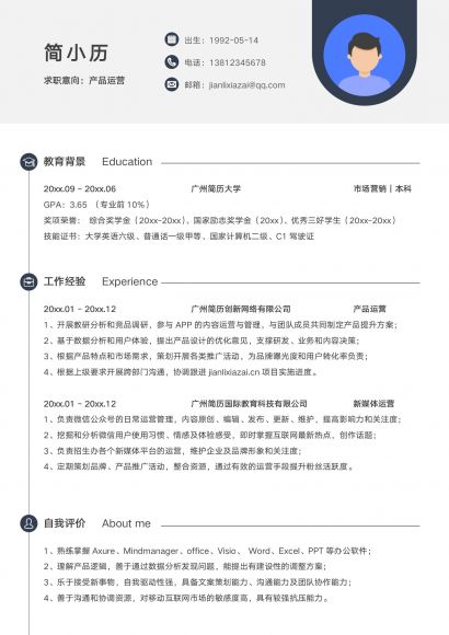 互联网产品经理运营求职简历
