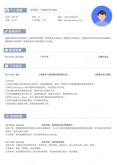 淡蓝色简约大数据开发工程师