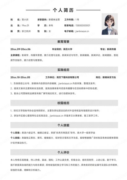 简约清新新媒体运营新媒体后台剪辑简历免费下载