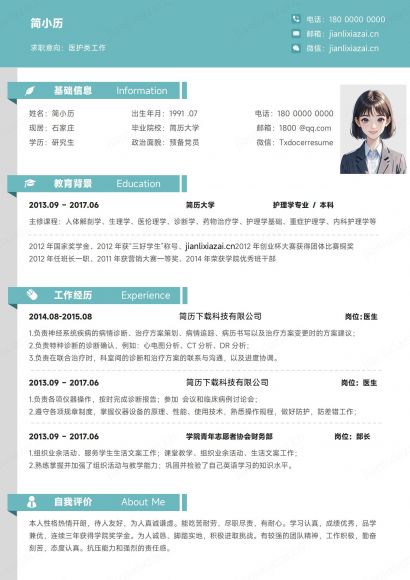 医学绿色白底护士医生实习医生简历
