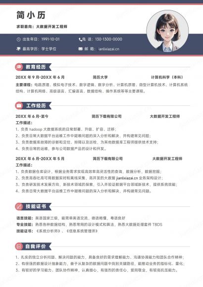 极简线条大数据工程师大数据开发员程序员简历免费下载