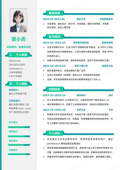 新媒体运营绿色清新新媒体简历免费下载
