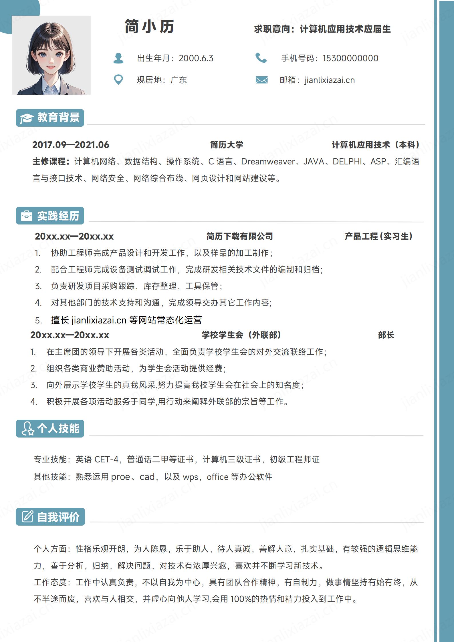 计算机应用白色简单计算机开发程序员简历模板